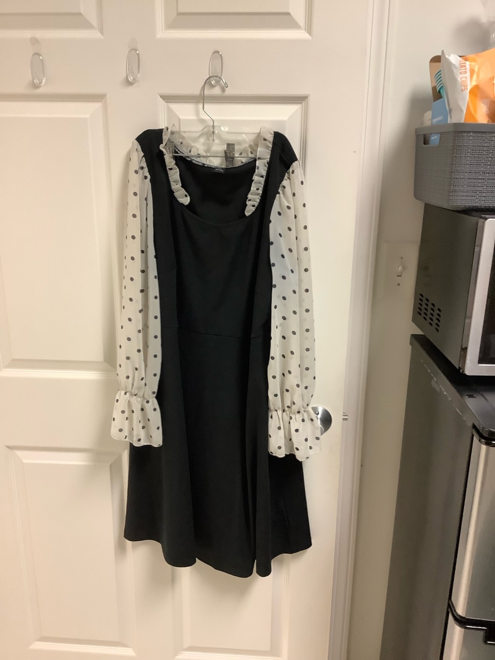 SHEIN Black Dress with White Polka Dot Sleeves